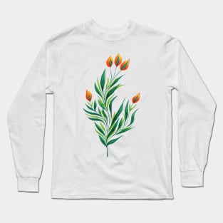 Spring Green Plant With Orange Buds Long Sleeve T-Shirt